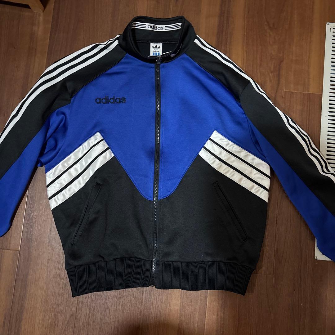 adidas 青黒 ストライプ ジャージ - メルカリ