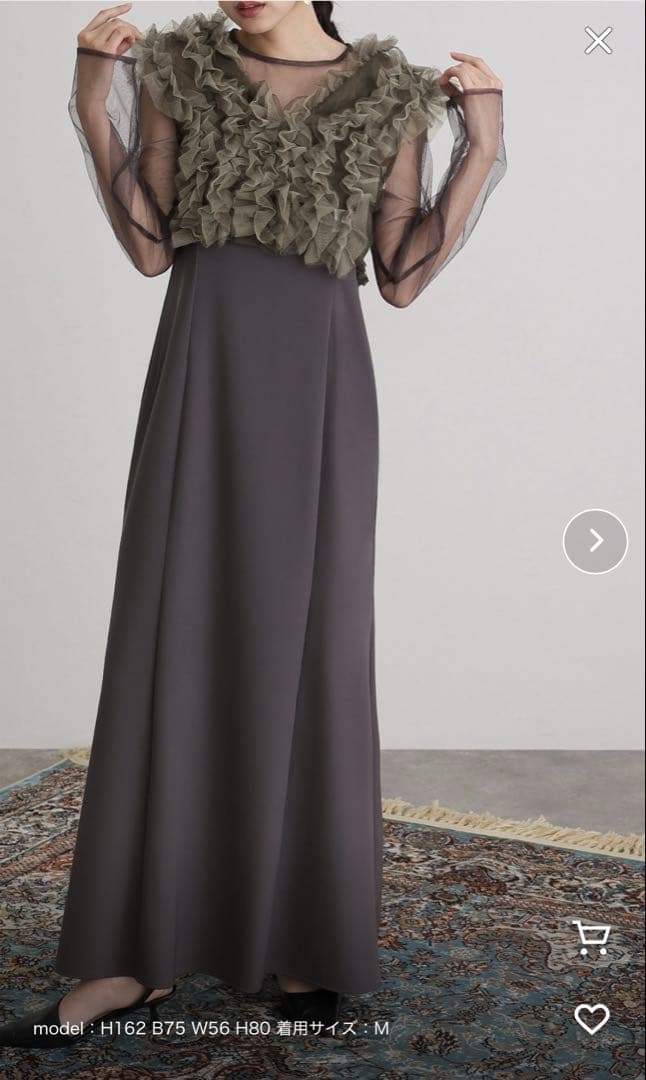 フリル付きグレーシフォンロングドレス ガール GIRL シフォンシャーリングハイネック フレア ロング 結婚式