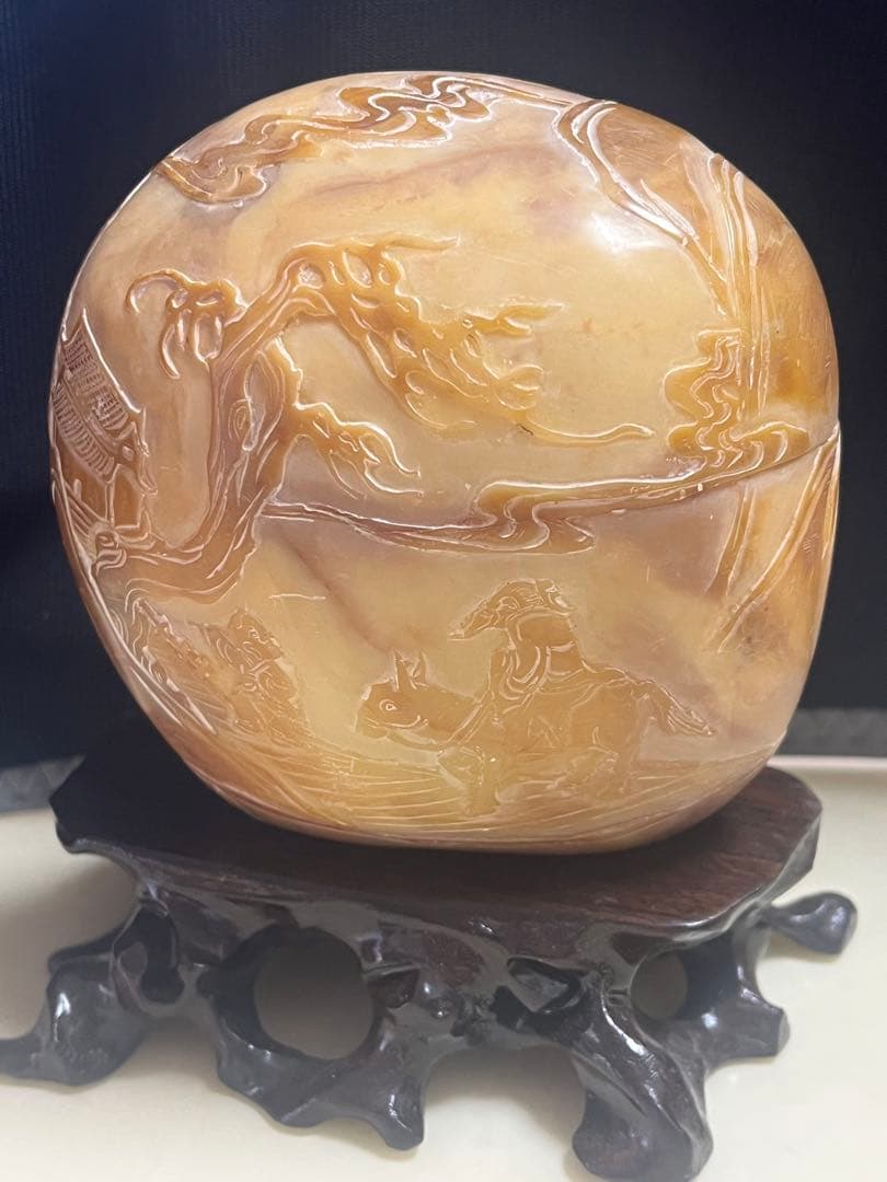 中国古玩 寿山石 寿山連江黄凍石 浮彫印材