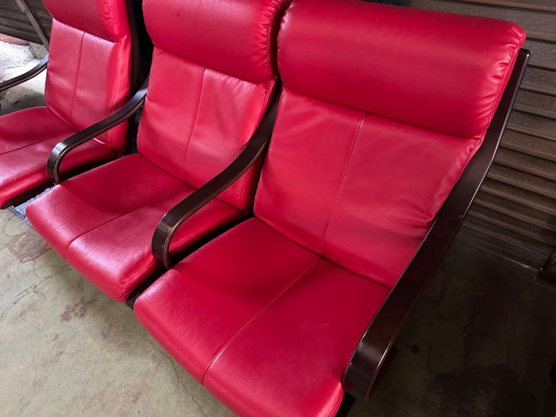 AGIO フジファニチャー レッドレザー 3人掛けソファ セパレート - メルカリ