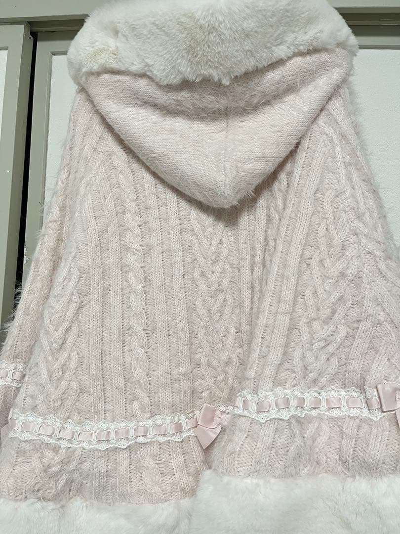 lizlisa ダブルリボンニットファーポンチョFree：ピンク