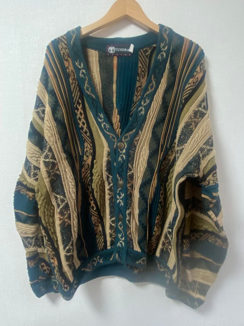 TUNDRA 3dニット　カーディガン　90s 古着 中古・古着通販】TUNDRA (ツンドラ) TUNDRA 3Dニット ピンク×ブルー