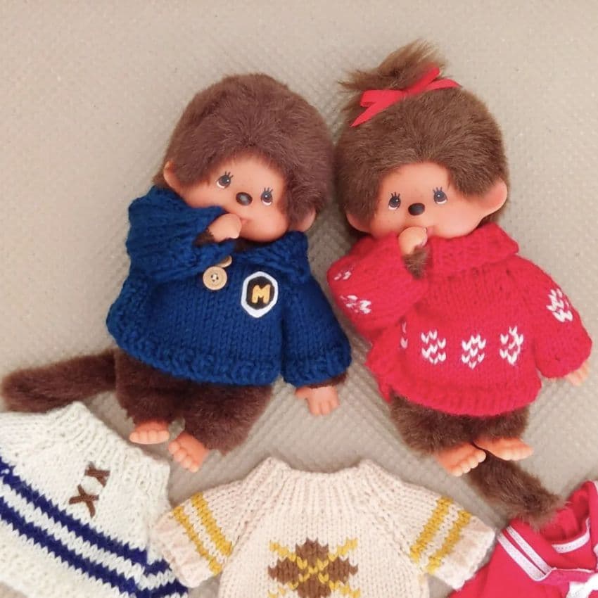 レトロ モンチッチまとめ売り ぬいぐるみ ニット 着せ替え服付き