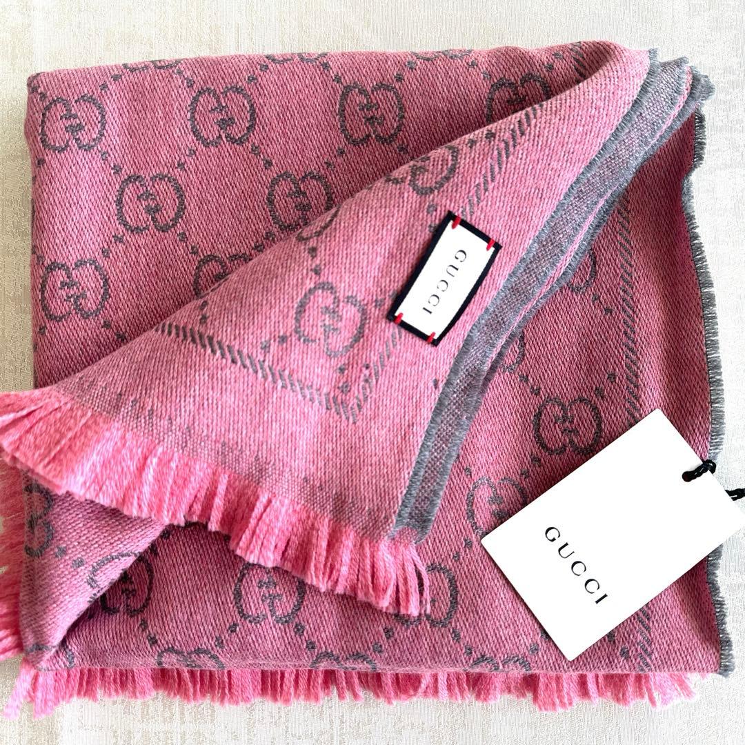 GUCCI リバーシブル ピンク グレー マフラー ストール