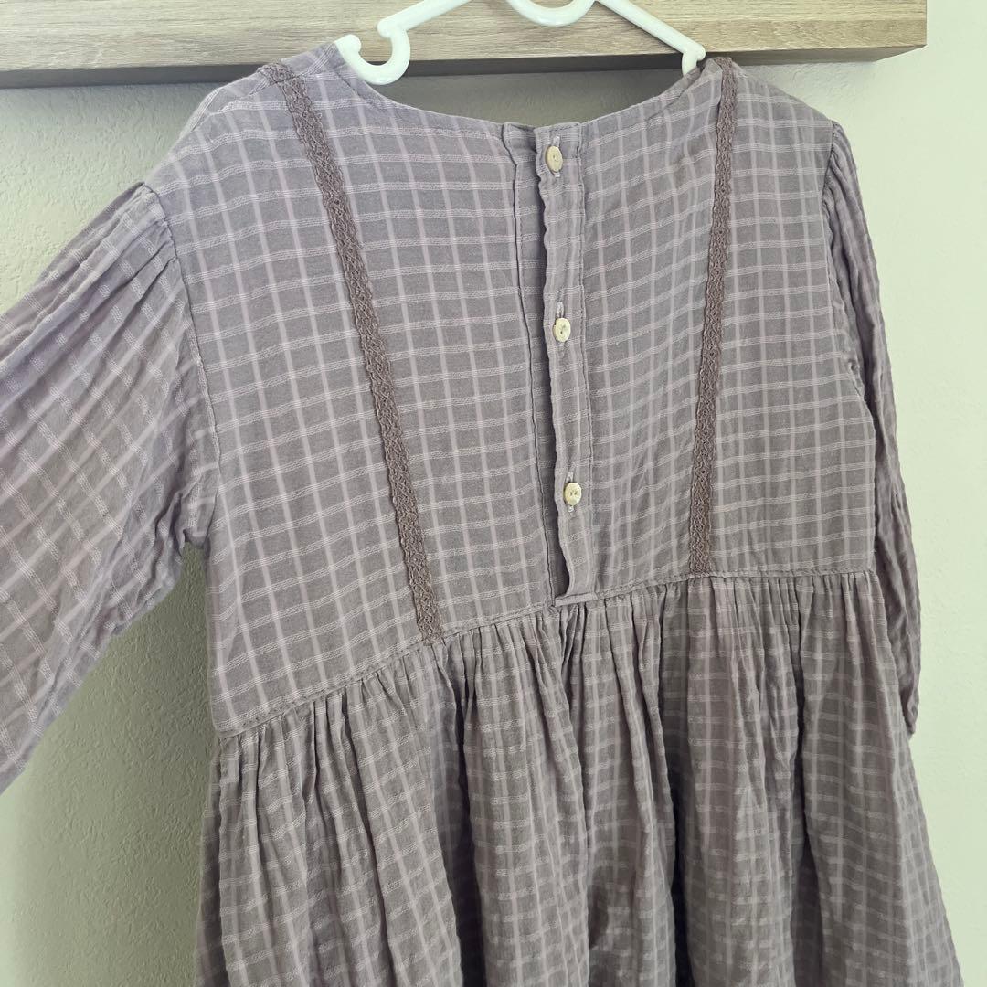 最終値下げjune little closetワンピース。パープルチェック - メルカリ