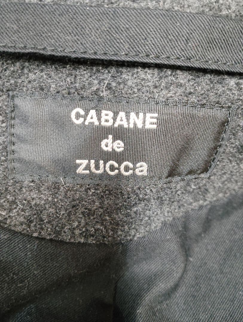 CABANE de ZUCCA 斜めジップフード付きウールコート アシンメトリー