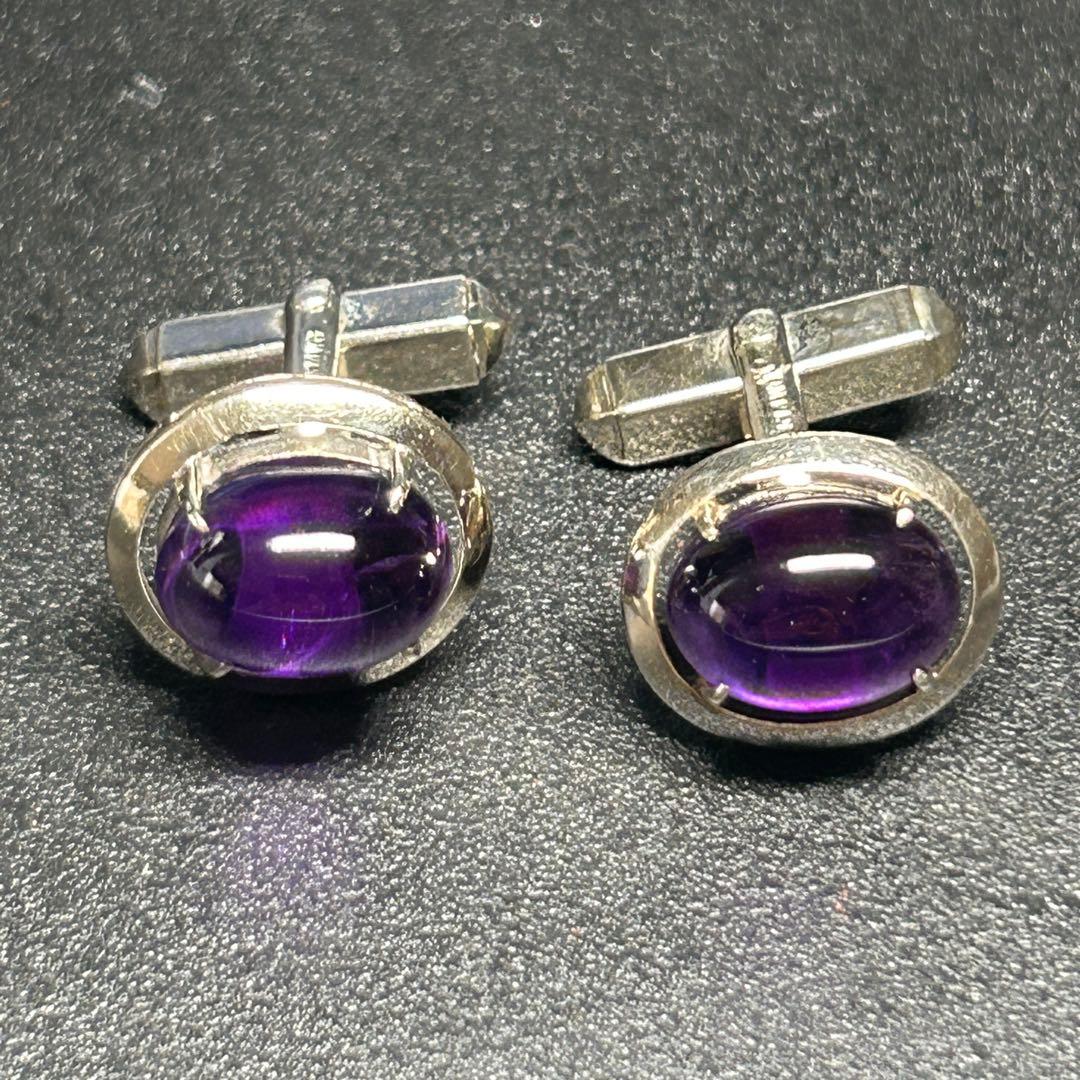 天然石　大粒アメジスト？　14KWG　14金ホワイトゴールド　カフリンクス 楽天市場】アメジスト カボションカット 大粒リング「ハウ」10K 10金