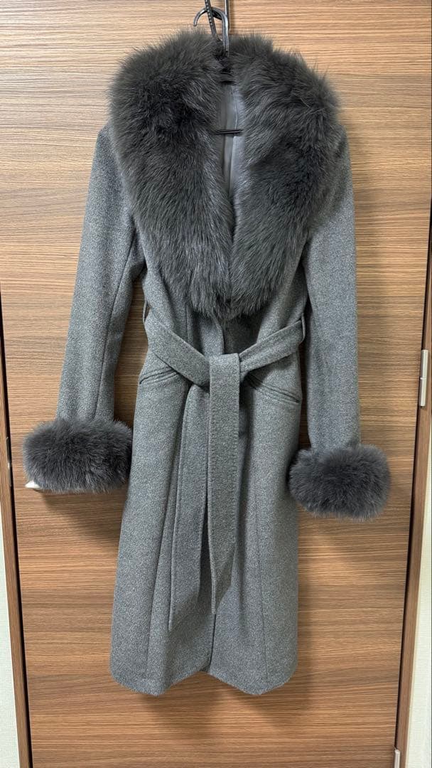 MATERIA ロングコート アンゴラ混 ベルト付 フォックスファー - メルカリ