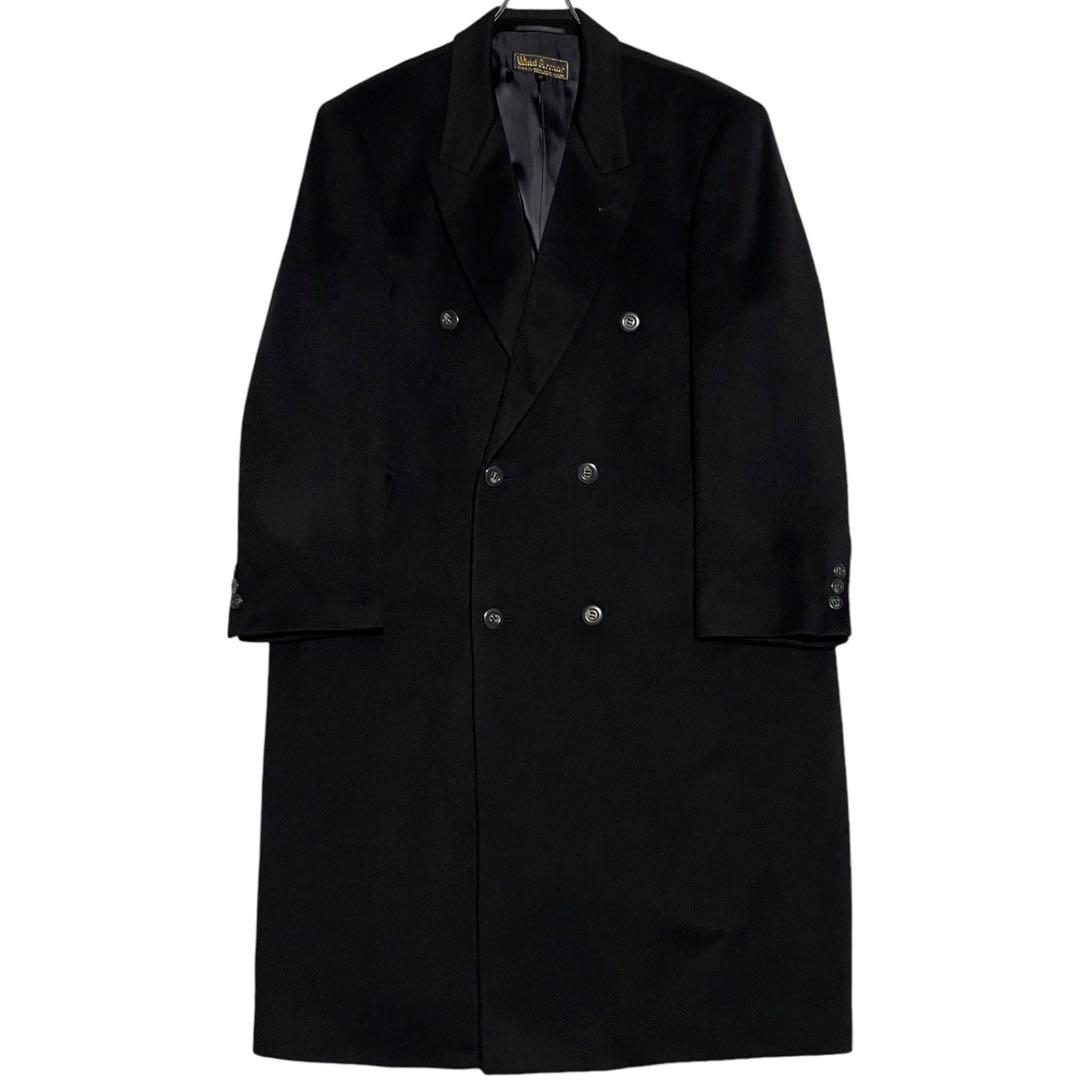 カシミヤ100%【Wind Armor】マキシ丈 ダブルチェスターコート 黒3L