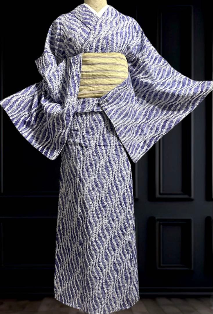 希少✨トールサイズ身幅やや大きめ　新品美品✨有松鳴海絞り浴衣　藤色ぼかし染め