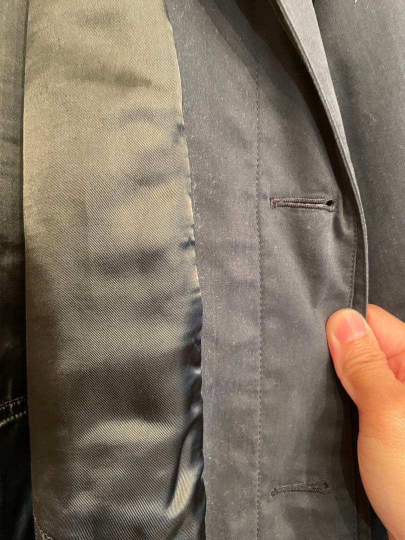 ジョルジオ・アルマーニ ネイビー ステンカラー膝丈ロングコート