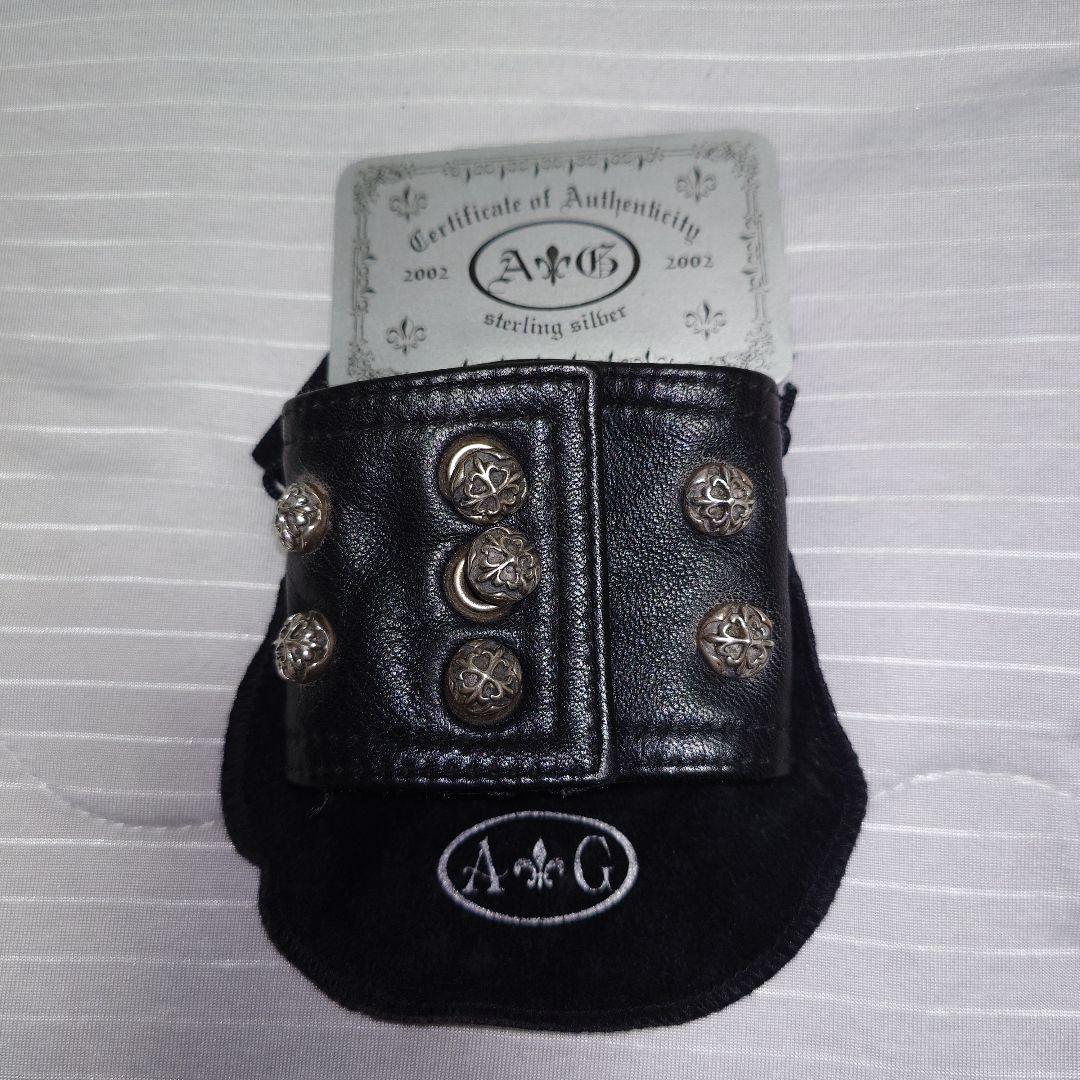 A＆Gレザーリストバンド ブレスレット 星 スタッズ レザー 本革 リストバンド シルバー 黒