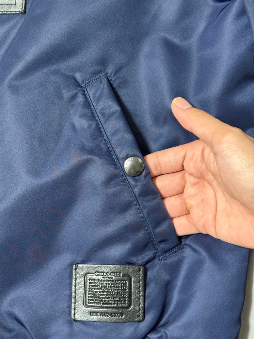 COACH ナイロン×レザーのMA-1フライトジャケット ネイビー Mサイズ
