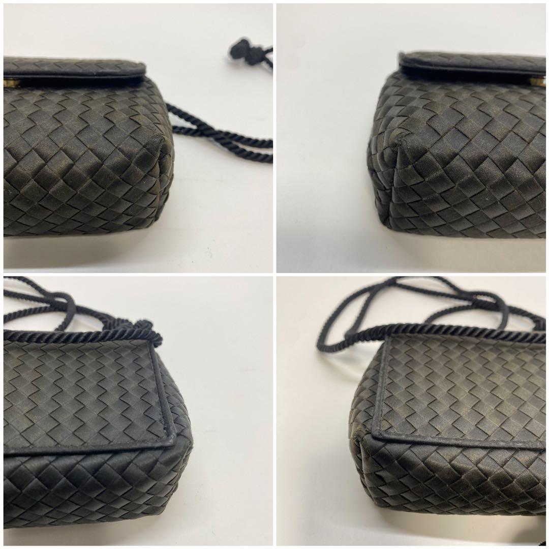 ボッテガヴェネタ サテン ショルダーバッグ ブラック イントレチャート