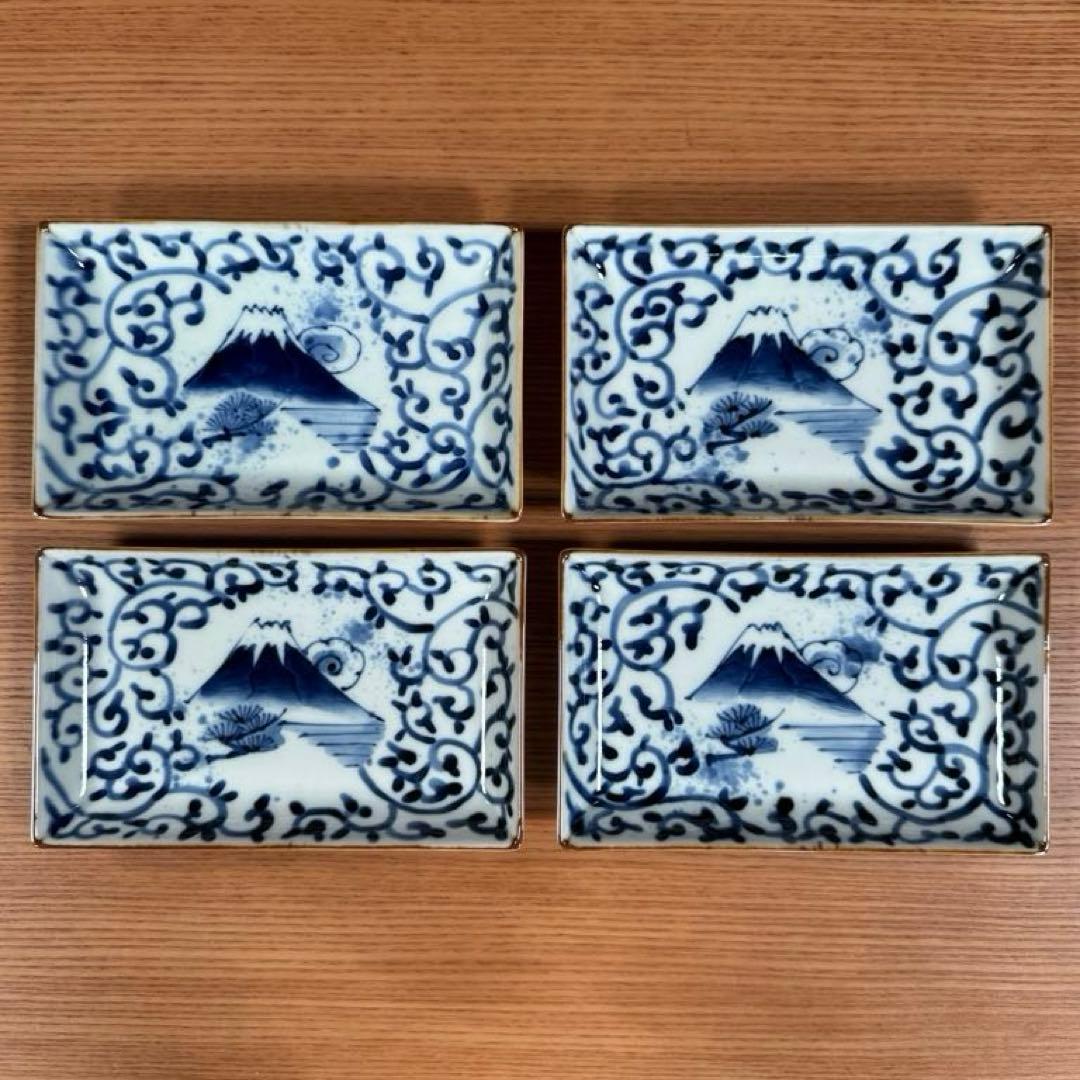 有田焼 福泉窯 染付蛸唐草富士山文 小焼物皿 4枚セット☆ 有田焼 染付小皿 いろいろ 5点セット【まるふく】食器 うつわ 器 小鉢
