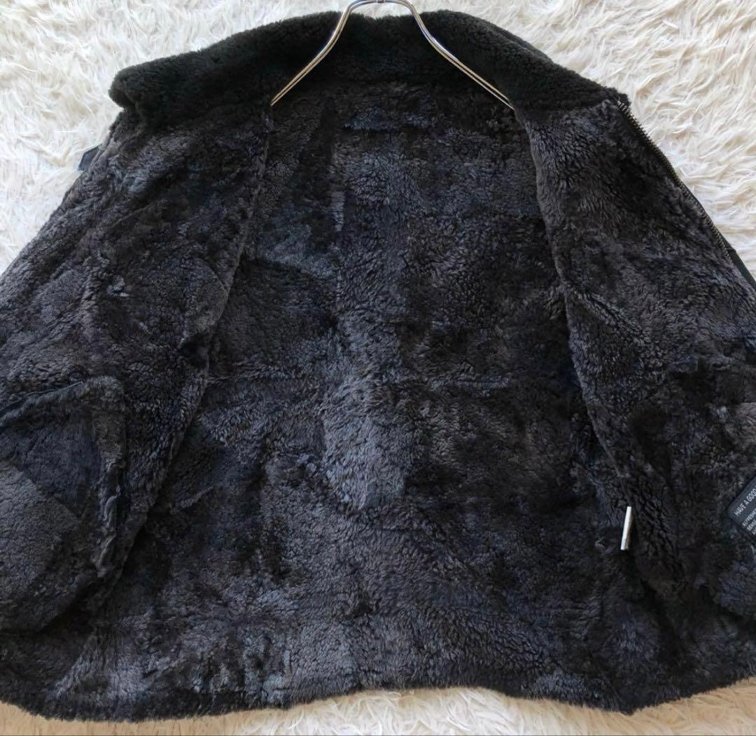 リアルムートンフライトジャケット B-3 黒 羊革 パッチワーク ボア