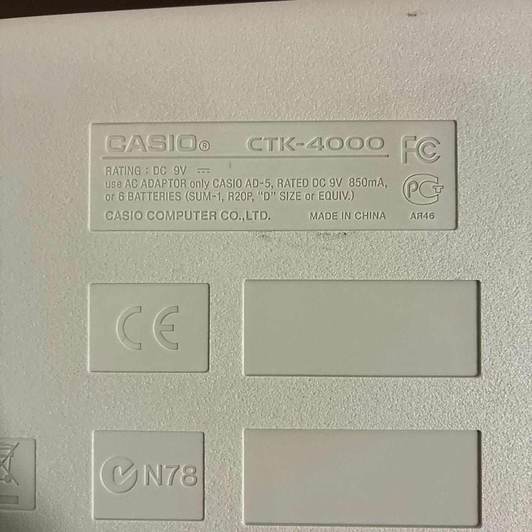 美品】CASIO CTK-4000 電子キーボード本体 アダプタ 取扱説明書
