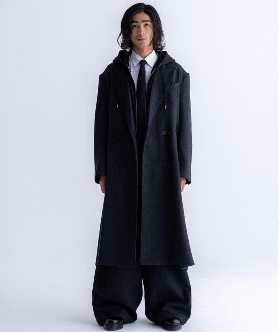 sinss クラシック ウール ブレンド ツイード コート チャコール S Classic Wool Blend Tweed Coat / クラシックウールブレンドツイード