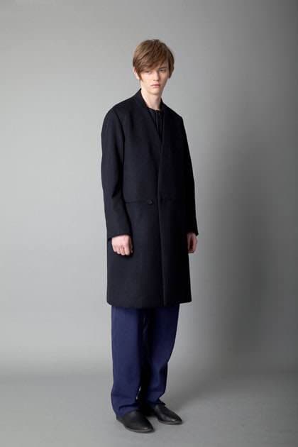 ethosens ノーカラー コート 15aw ネイビー L108822209 - ジャケット