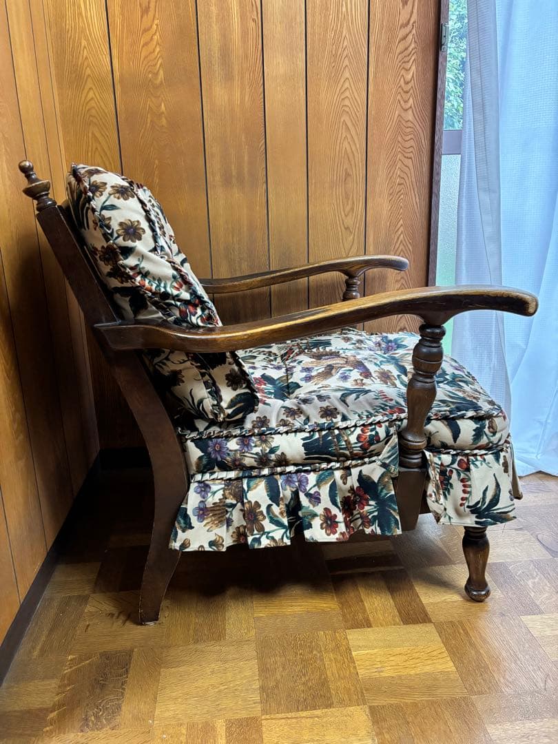 飛騨産業 穂高 木製アームチェア 花柄カバー付き 1脚