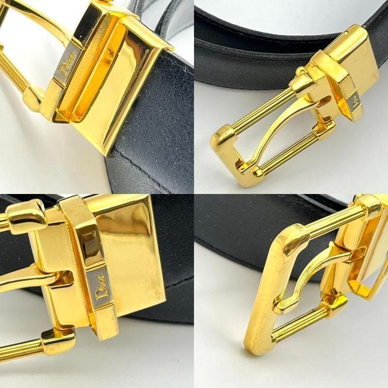 クリスチャンディオール ベルト ロゴ刻印バックル ゴールド 本革