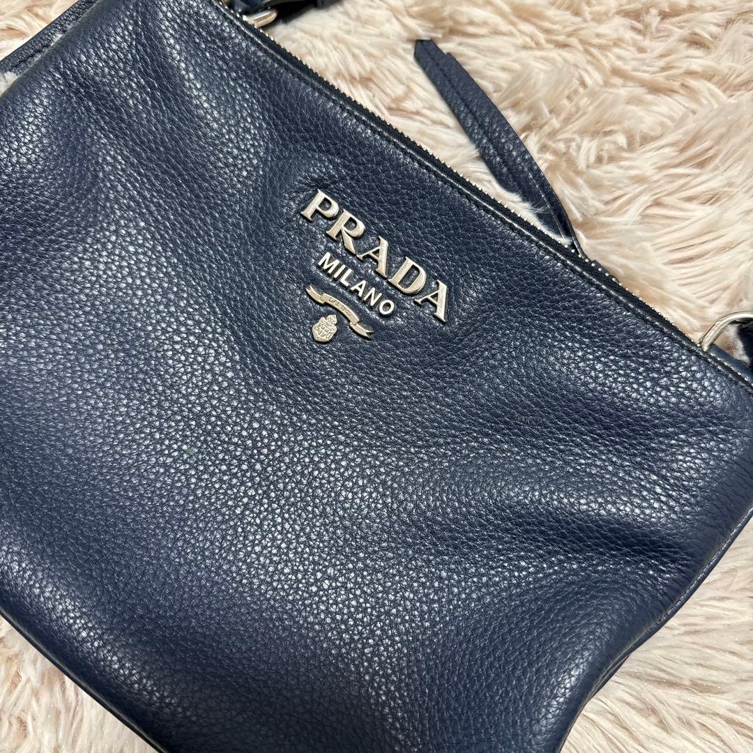 PRADA プラダ ダブルポケット レザーショルダーバッグ ポシェット