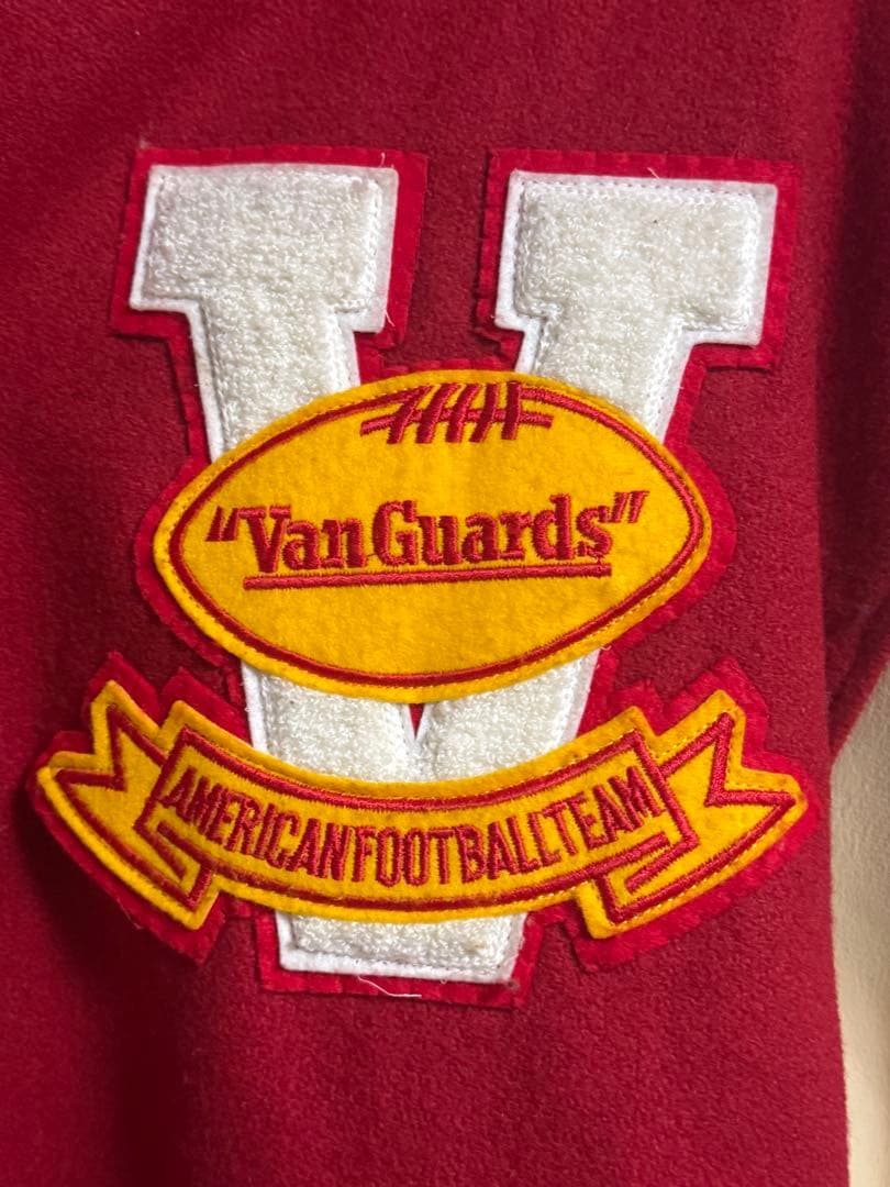 VAN JACKETスタジャン アーチロゴ ワッペン 袖レザー 赤 LL