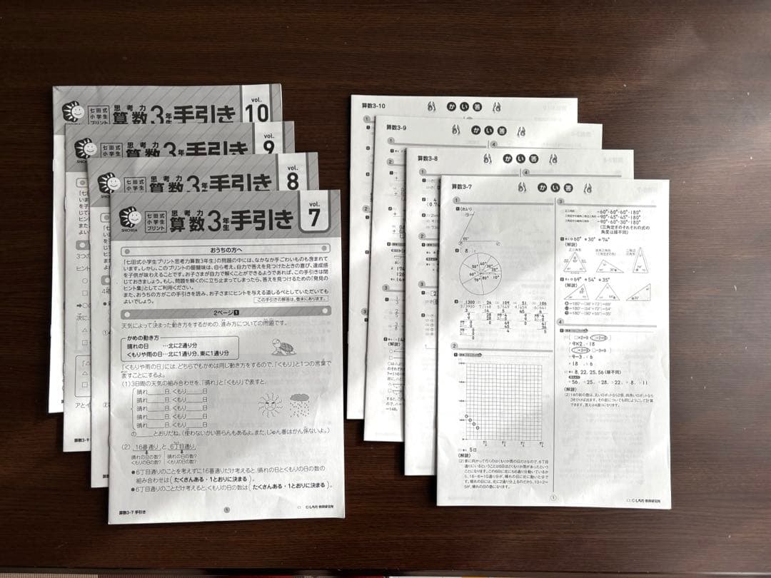 七田式プリント 小学生3年生 思考力算数テキスト 4冊セット 手引き