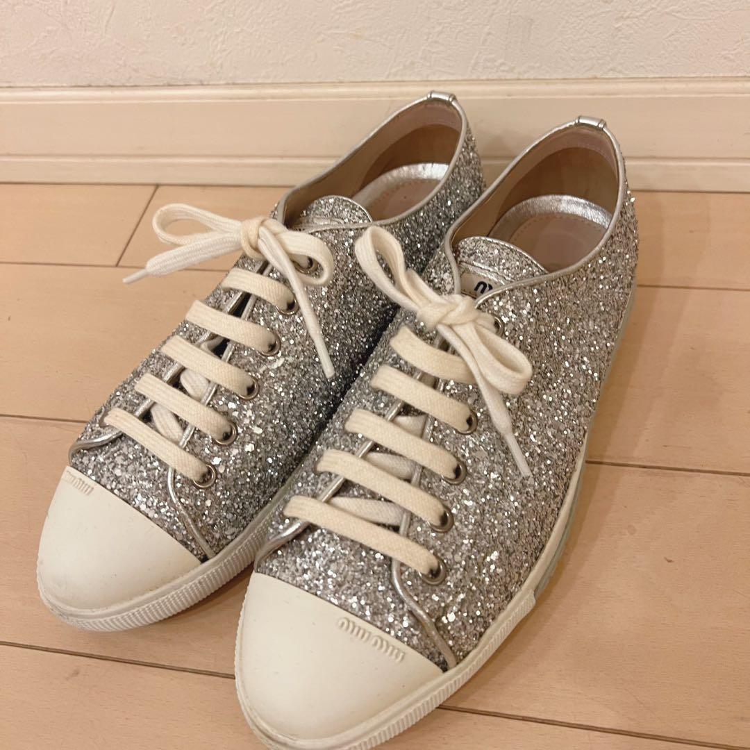miu miu シルバー グリッター スニーカー