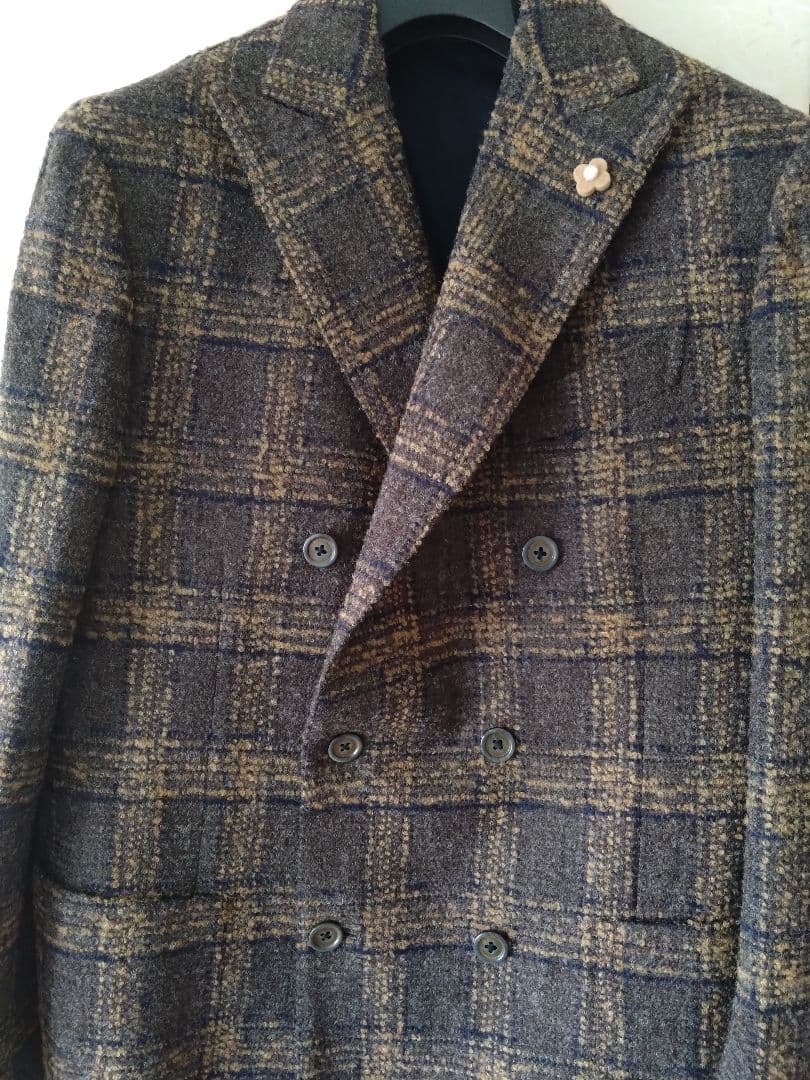 LARDINIチェック6BダブルJK＋ジレ イタリア製新品未使用ブートニエール付 vectorpremium_053-902510140039