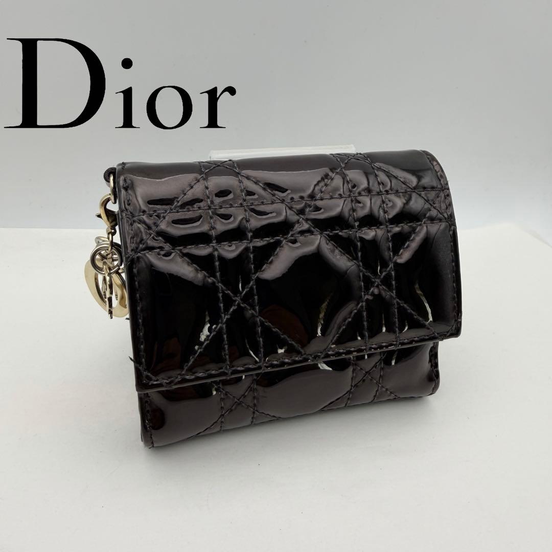 人気 Dior ディオール　エナメル レディディオールロータ 三つ折り 財布 Lady Dior ディオール 財布 レディース コンパクトウォレット 三つ折り