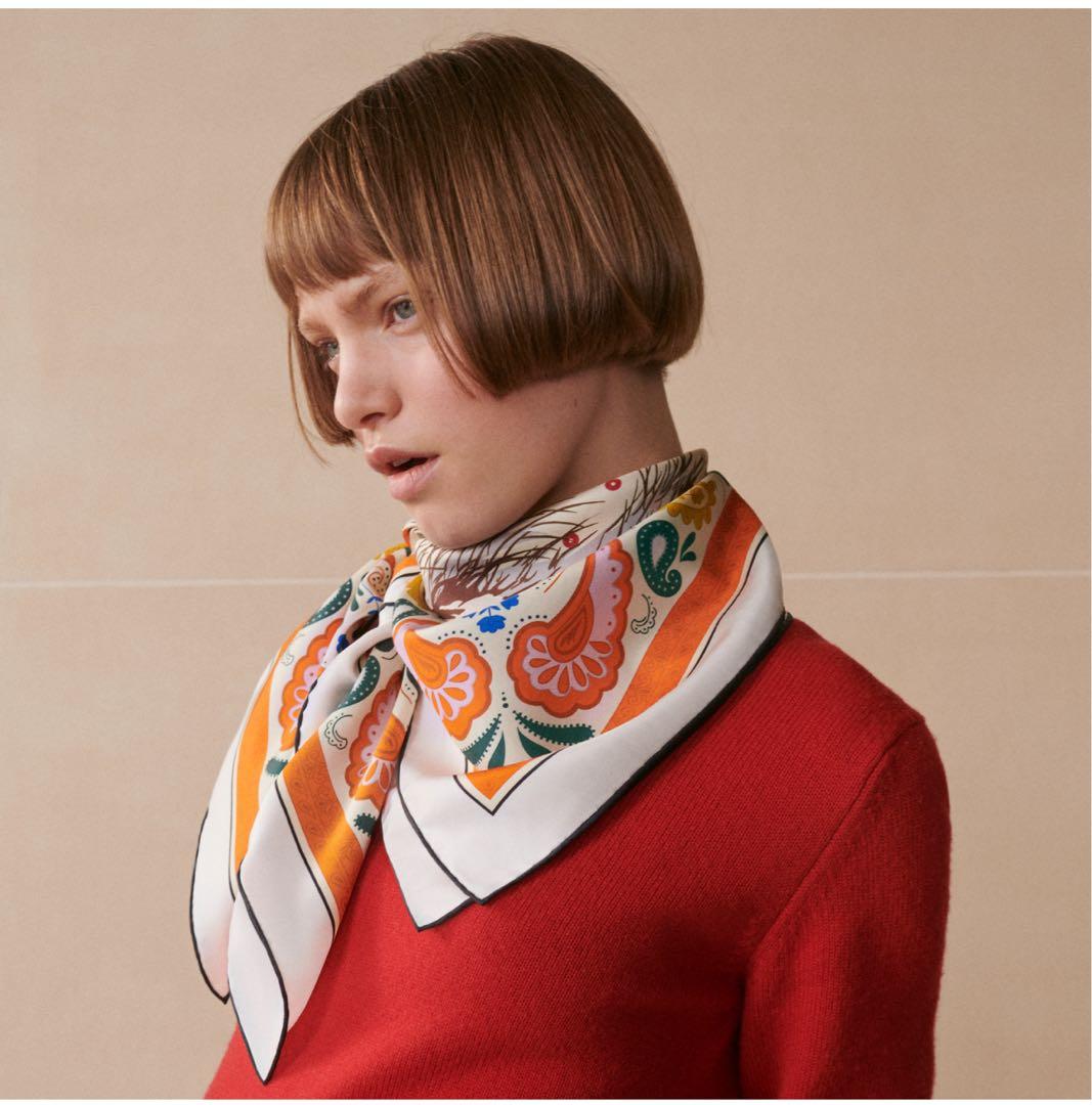 u*6様 Hermes カレ　ダブルフェイス90 カレ ダブルフェイス90 《チーター・バンダナ》 - オレンジ | Hermès