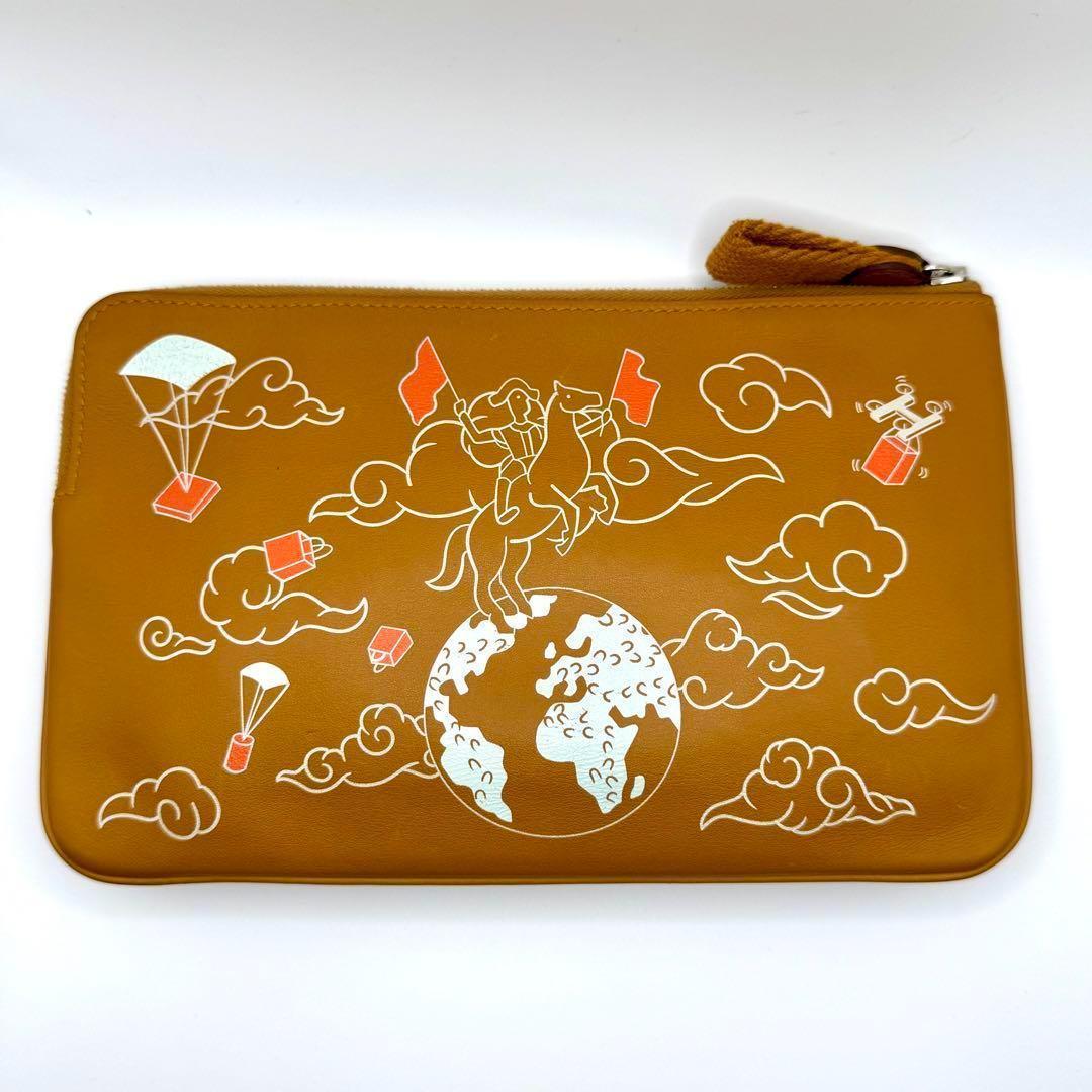 正規品・希少】エルメス HERMÈS ポーチ Z刻印 プリント 本革 キャメル