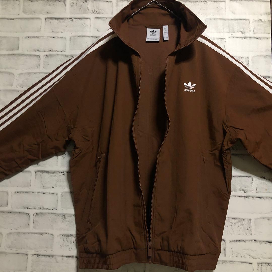 新品L⭐️adidas トラックジャケット 刺繍トレファイル ブラウン×白