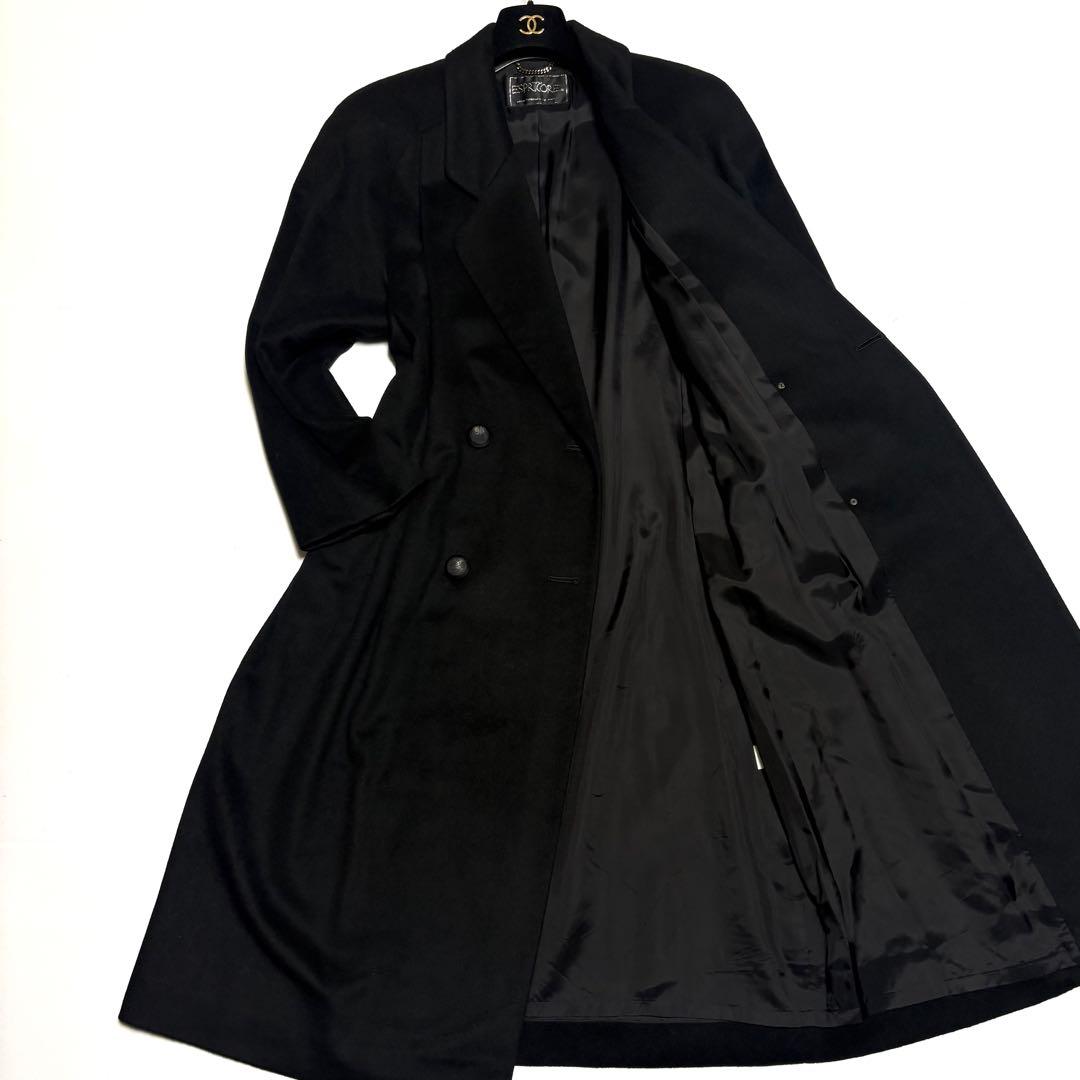 ESPRITCORE ダブルブレスト チェスターコート 大きいサイズ ブラック WEB限定】グロッシーウール ダブルブレストチェスターコート