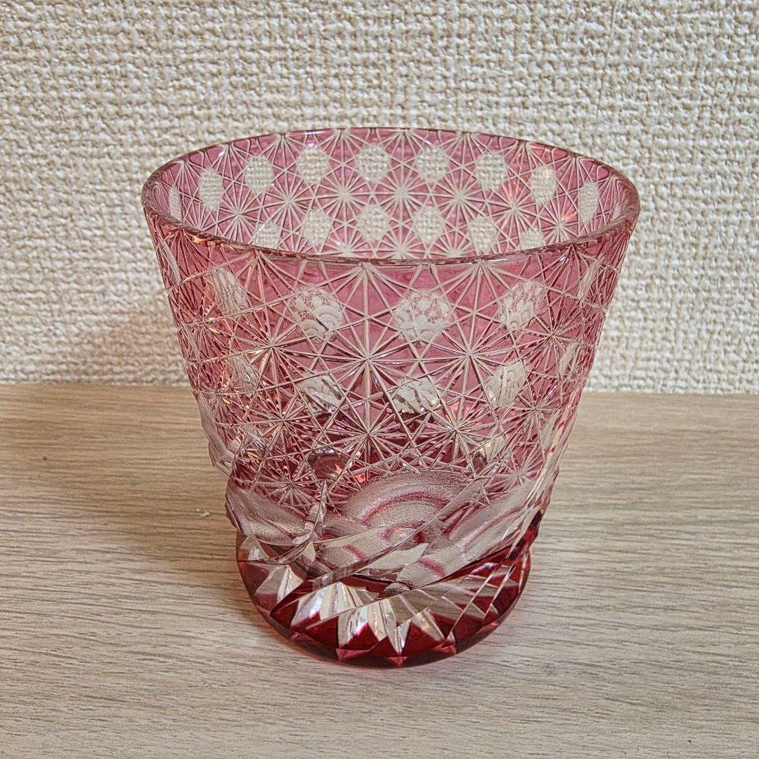 超希少品☆江戸切子 ロックグラス 金赤 花切子 江戸切子 ロックグラス | 向日葵 | 金赤 | 東亜硝子工芸