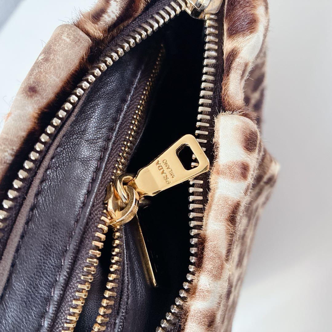 プラダ PRADA ポーチ レオパード柄 ハラコ 箱付き カバリーノ