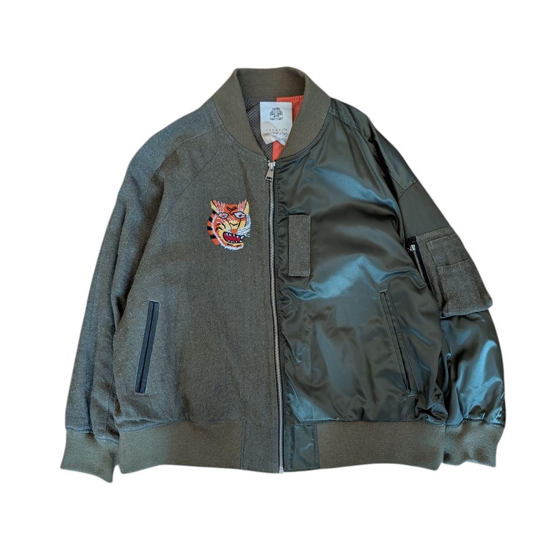 STOF ストフ 異素材 ドッキング MA1 フライトジャケット 二重人格 緑 stof - STOF / ストフ | 二重人格 MA-1 アシンメトリー ジャケット