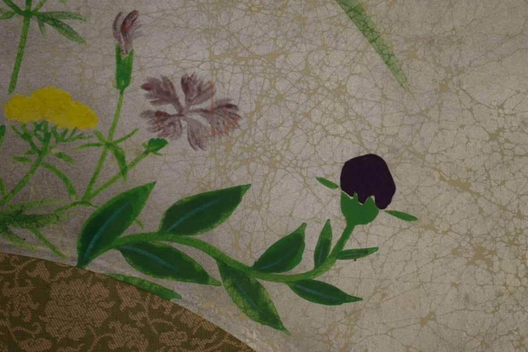 真作/祥二郎/秋草之図/扇面/桐共箱太巻箱付/布袋屋