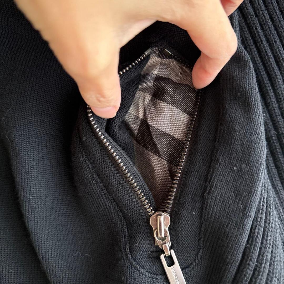 《美品★》バーバリーロンドン　リブニット　ノバチェック　刺繍ロゴ　ジップアップ