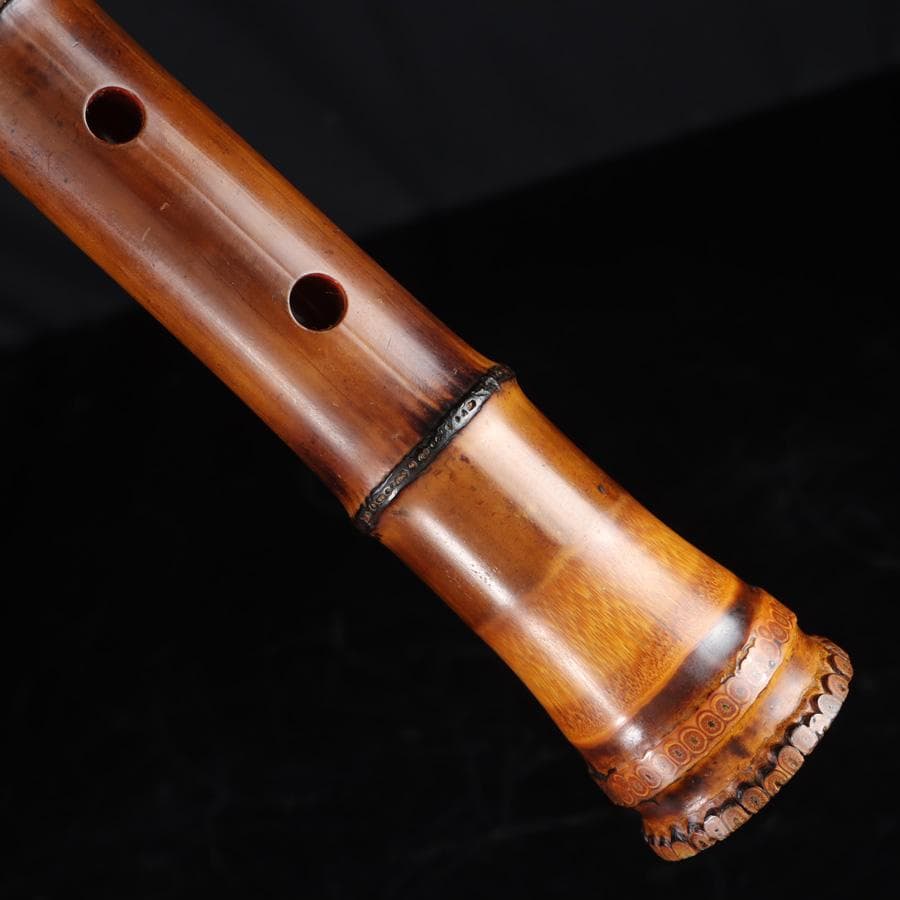 Y3273-4 琴古流 尺八 隆風銘 銀三線 螺鈿細工 全長54.5㎝