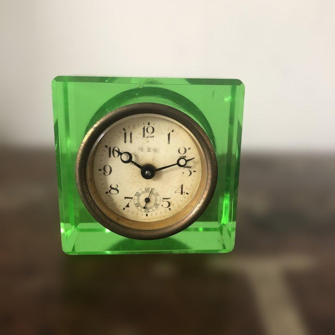 ウランガラス置時計 アンティーク　ジャンク品 ウランガラス置時計 アンティーク ジャンク品