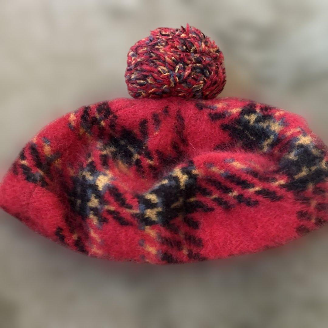 vivienne Westwood ポンポン付き赤黒チェックベレー帽 - メルカリ