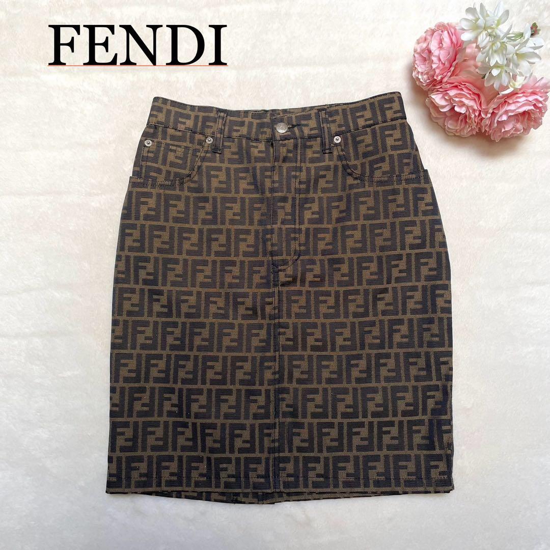 【美品】FENDI 膝丈 タイトスカート ズッカ 総柄 大きめ 中古・古着通販】FENDI (フェンディ) ズッカ柄タイトスカート ブラウン
