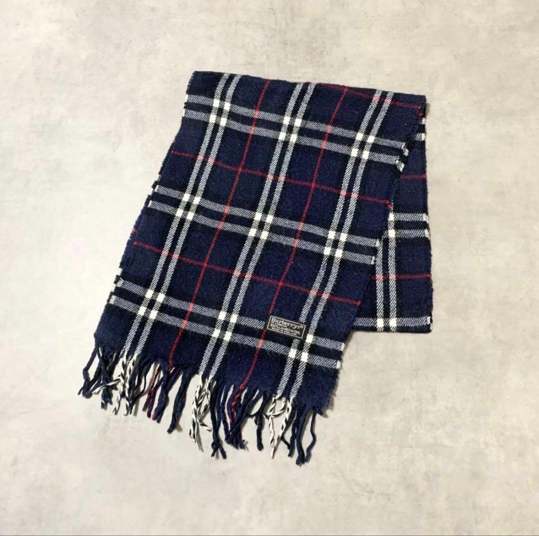 Burberrys バーバリーズマフラーノバチェックネイビーラムウールDB727