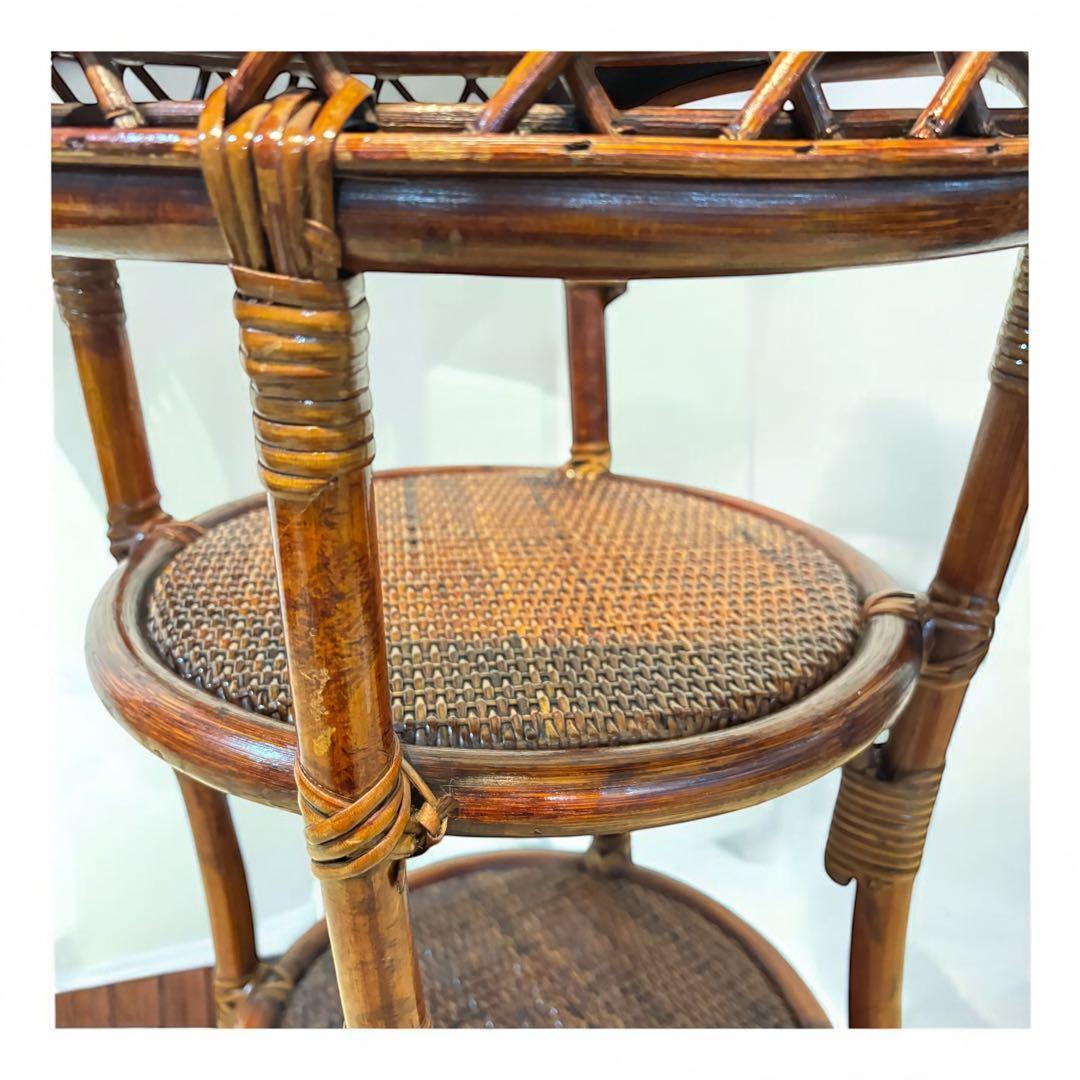 希少】KOIZUMI ラタン花台 ガラストップ サイドテーブル インテリ 良品