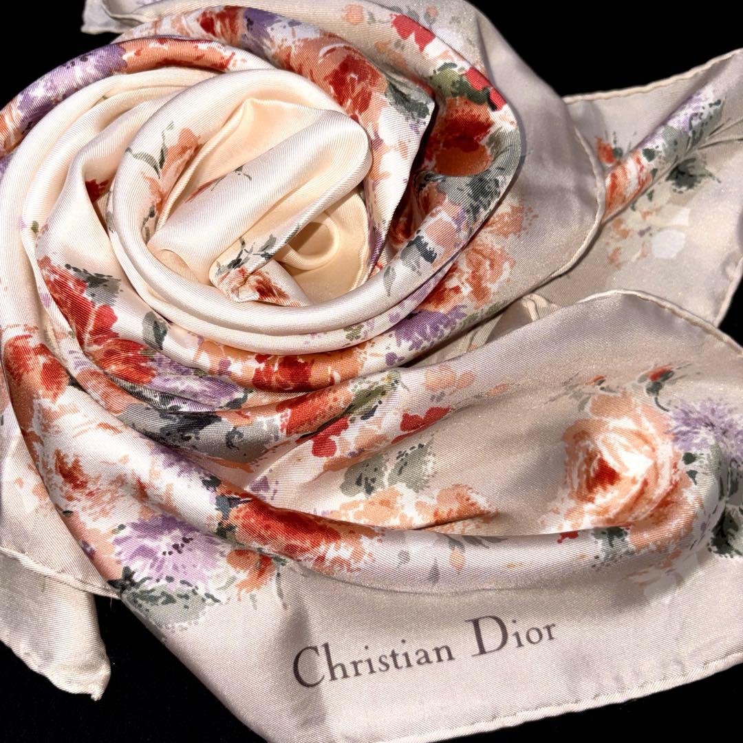 クリスチャンディオール スカーフ 薔薇 シルク100% - メルカリ