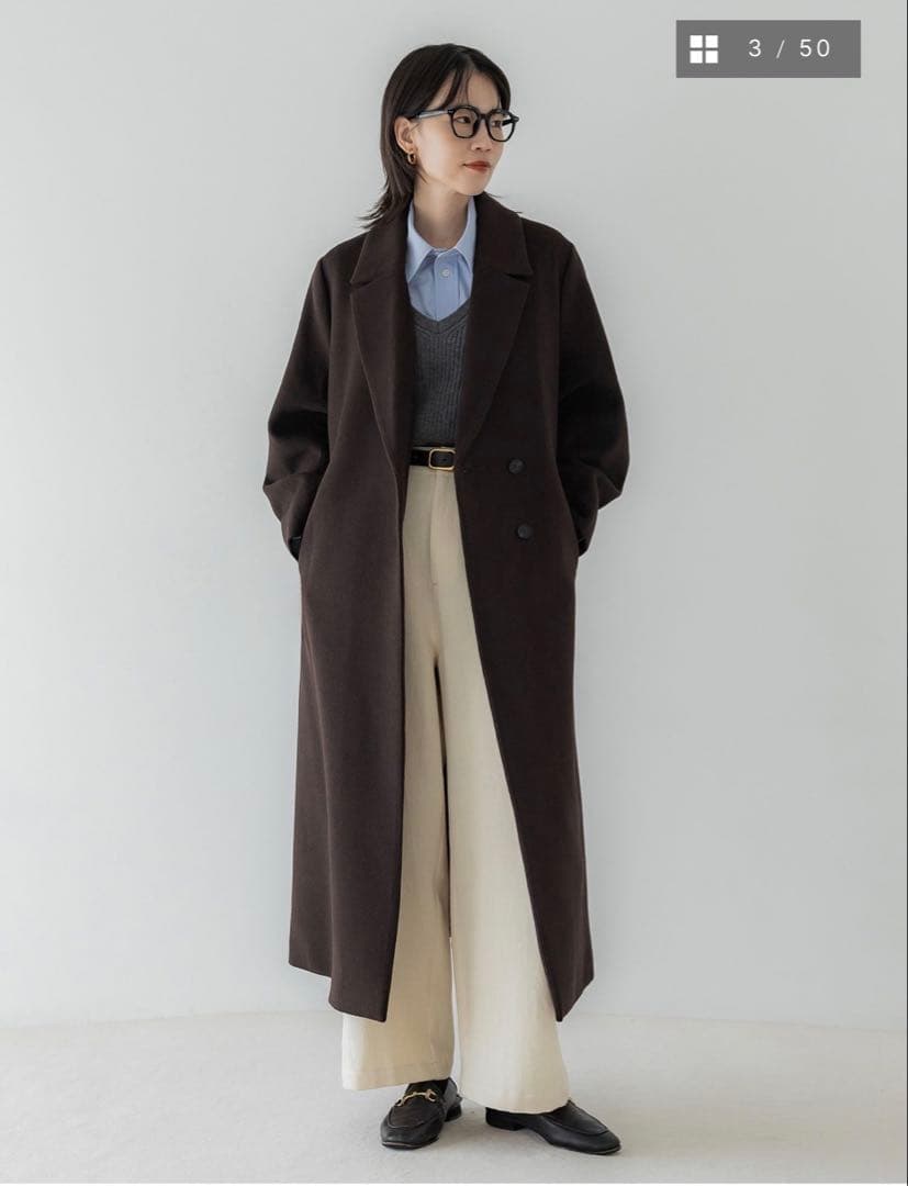 Crewre アジャスタブルウールロングコート ダークブラウン　サイズ1 中古・古着通販】crewre (クルー) アジャスタブルウールロングコート