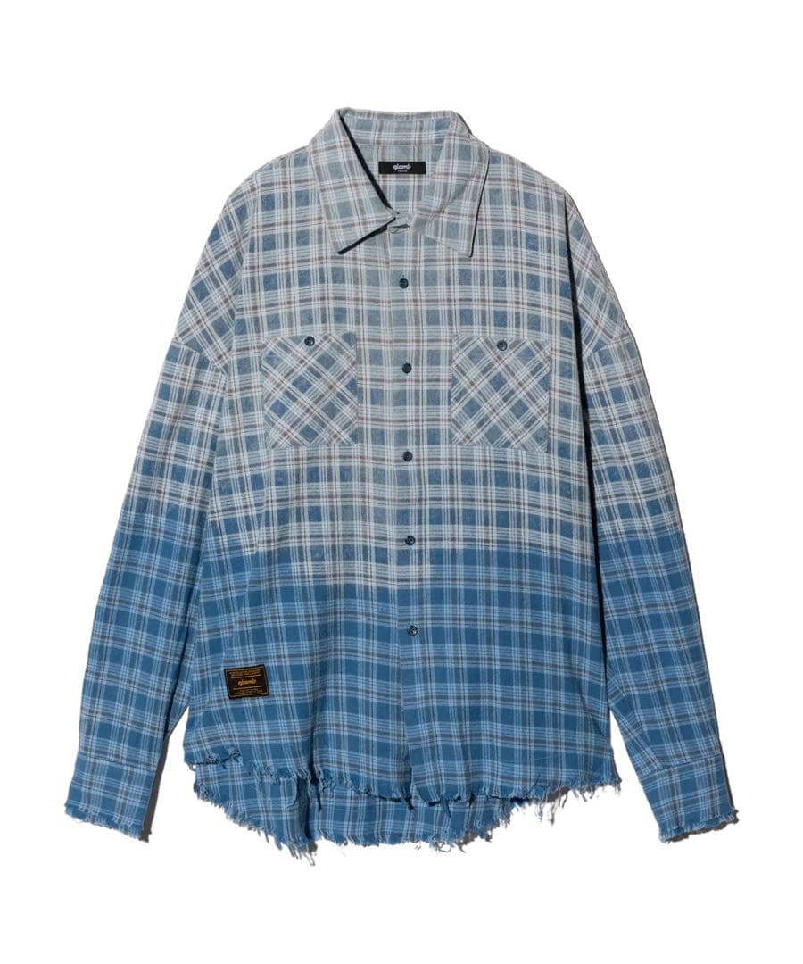 glamb ブリーチチェックシャツ Blue Sサイズ glamb（グラム） シャツ Bleach Check Shirt / ブリーチチェックシャツ