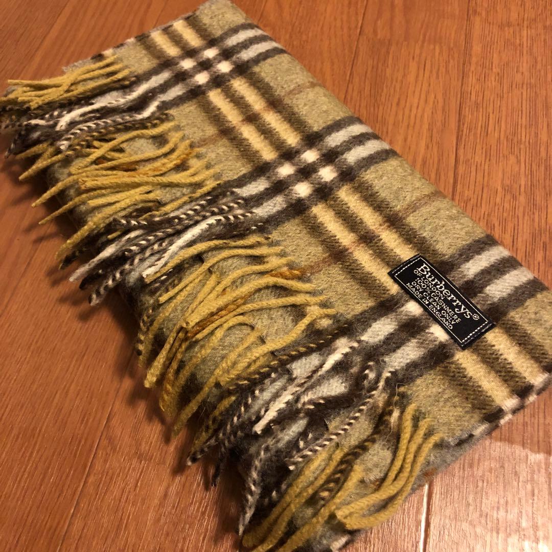 カシミヤ 希少 ロング丈 カーキー Burberry´s チェックウールマフラー